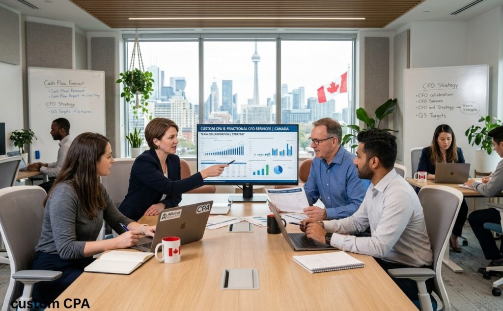 Custom CPA , fractional CFO Canada team working in the office, Canada