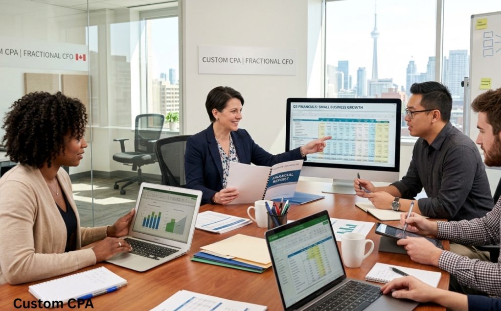 Custom CPA, fractional cfo Small Businessteam working in the office, Canada