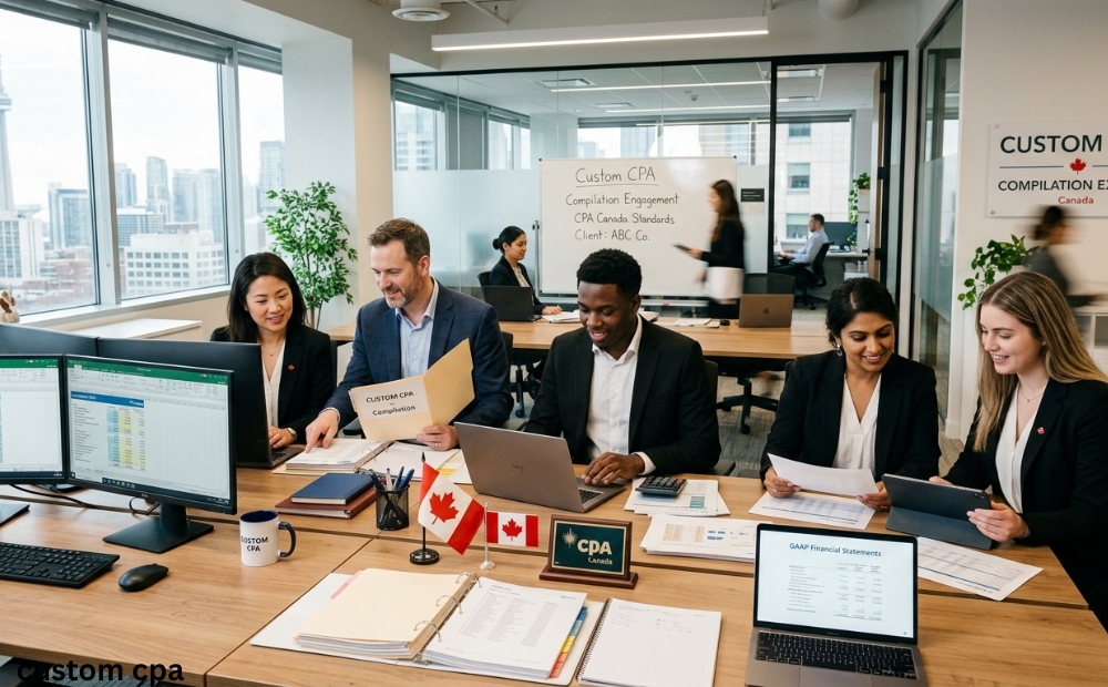 Custom CPA, Compilation Experts team working in the office, Canada