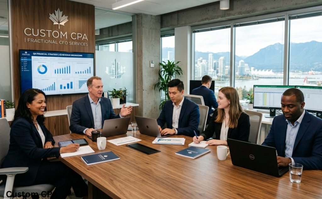 Custom CPA, fractional cfo services team working in the office, Canada