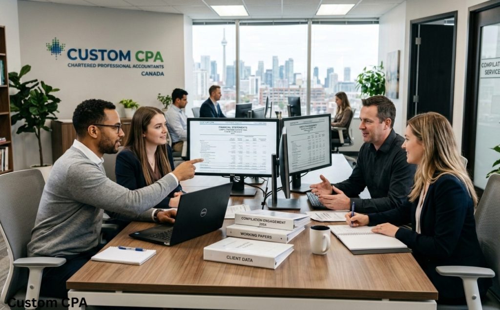 Custom CPA, Compilation Engagement team working in the office, Canada