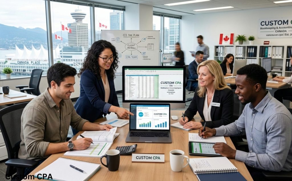 Custom CPA, bookkeeping expert team working in the office, Canada