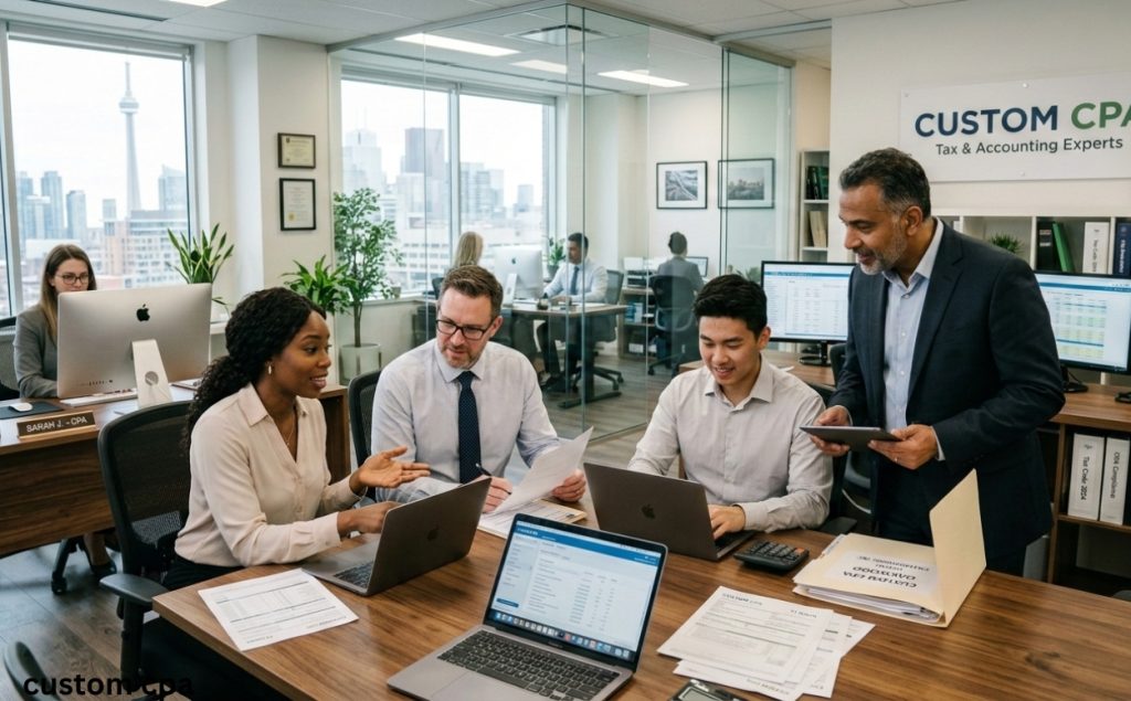 Custom CPA, tax expert team working in the office, Canada