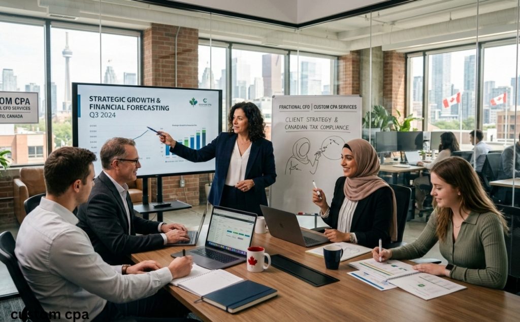 Custom CPA, fractional cfo expert team working in the office, Canada