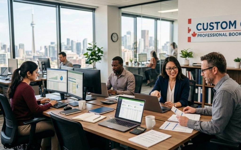 Custom CPA, Professional bookkeeping experts team working in the office, Canada