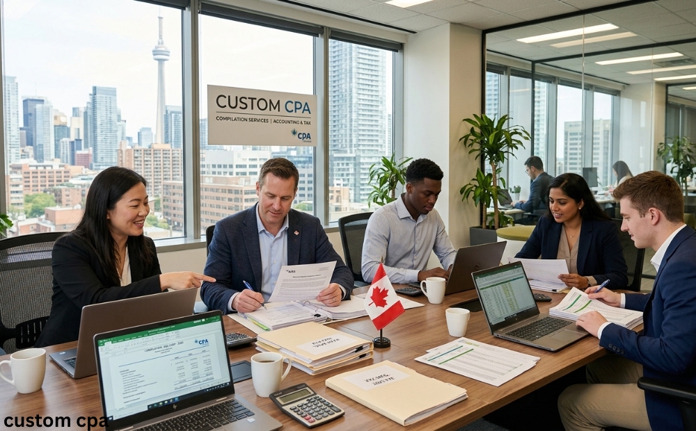 Custom CPA, Compilation services team working in the office in Canada