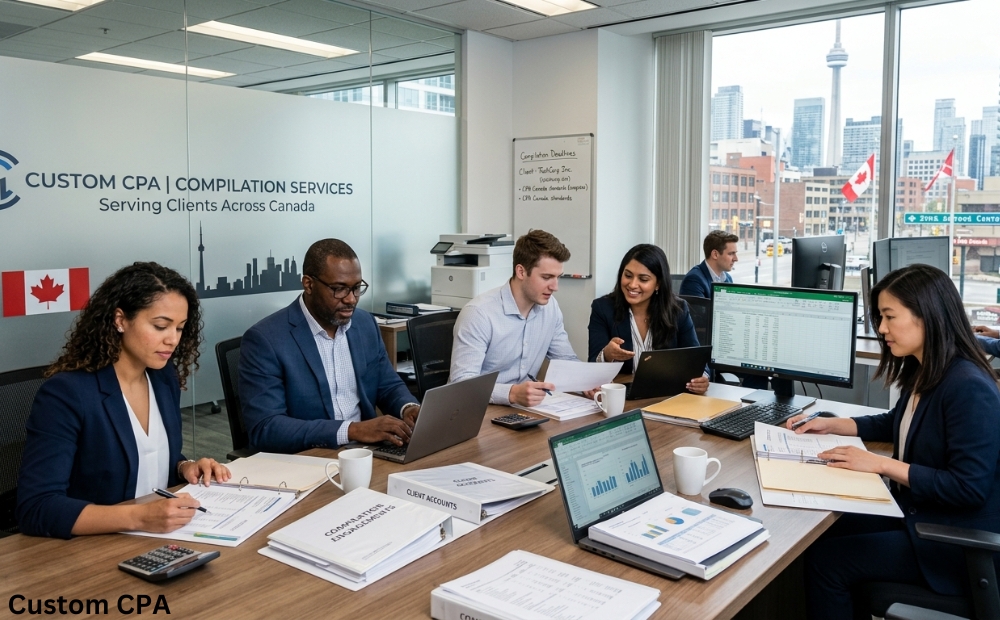 custom cpa, Compilation services team working in the office in Canada