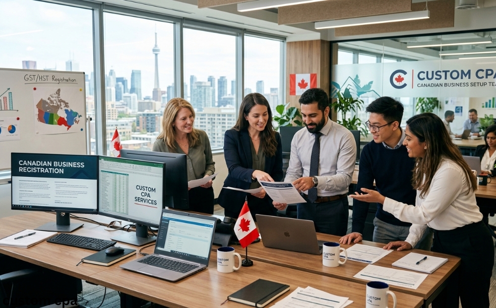 Custom CPA, business set up team working in the office in Canada