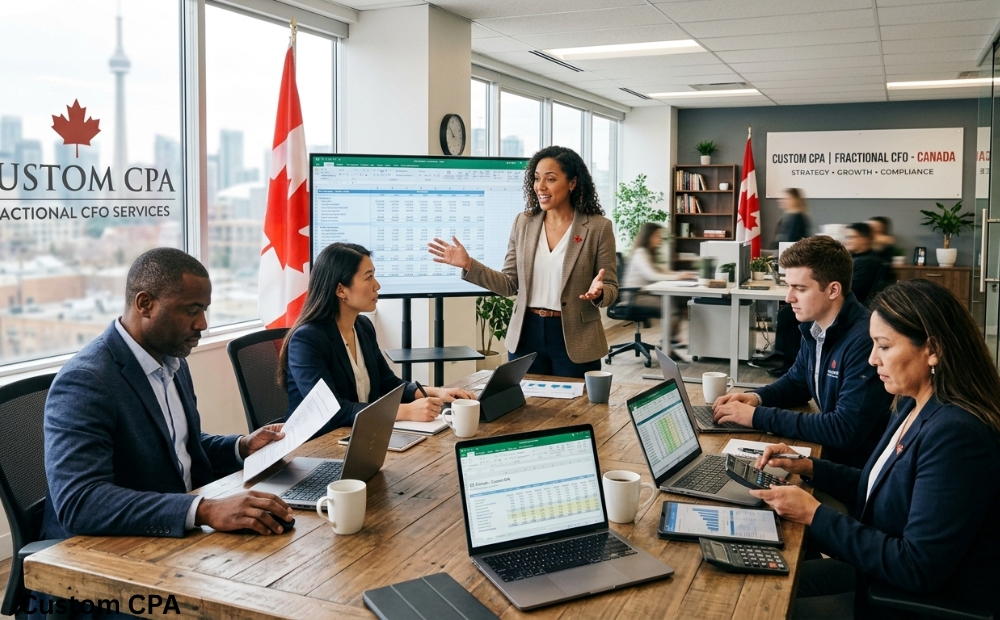 Custom CPA, fractional cfo team working in the office, Canada