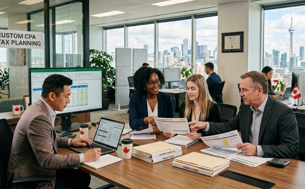 Custom CPA, Tax Planning team in the office in Canada
