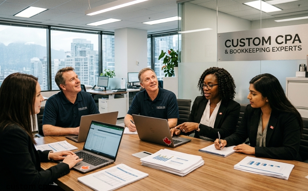 custom cpa, Bookkeeping expert team in the office in Canada
