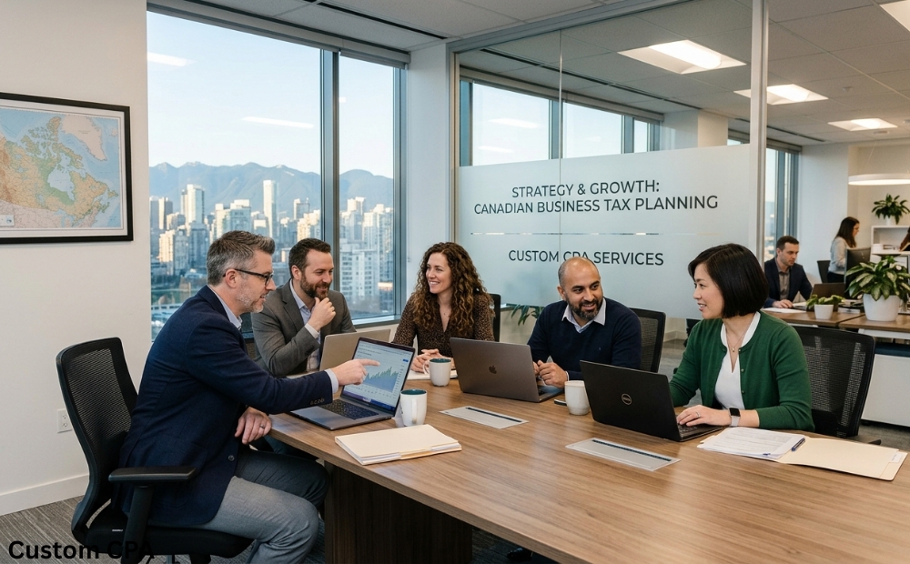 Custom CPA, Tax Planning Strategies for Canadian Businesses team in the office in Canada