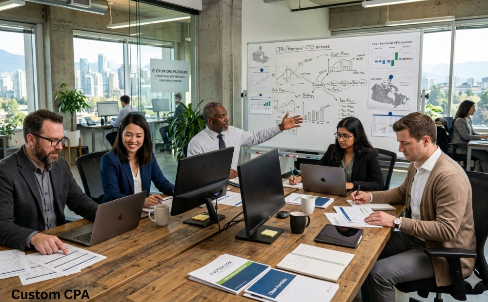 Custom CPA , fractional cfo team working in the office in Canada