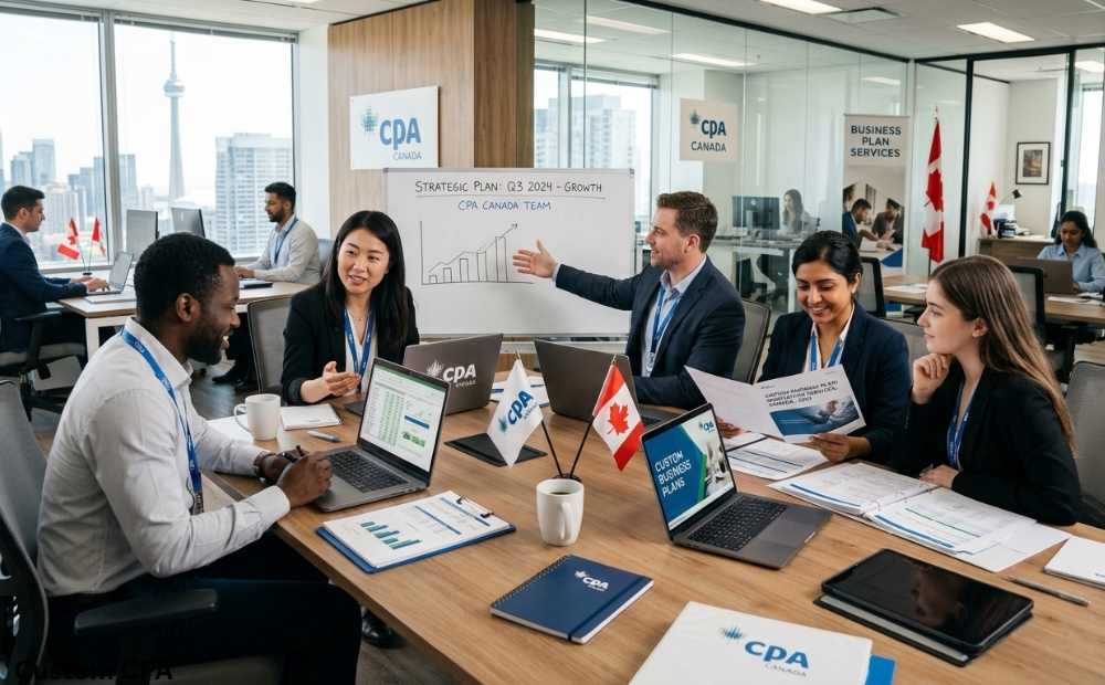 Custom CPA Canada, business plan services team working in the office in, Canada