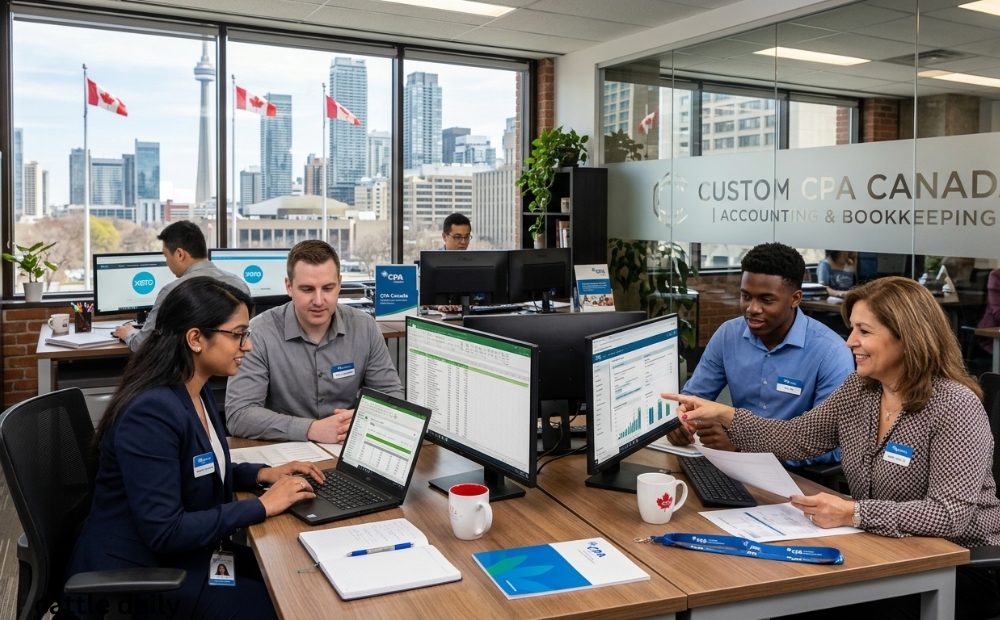 Custom CPA Canada, accounting and bookkeping team working in the office in Canada