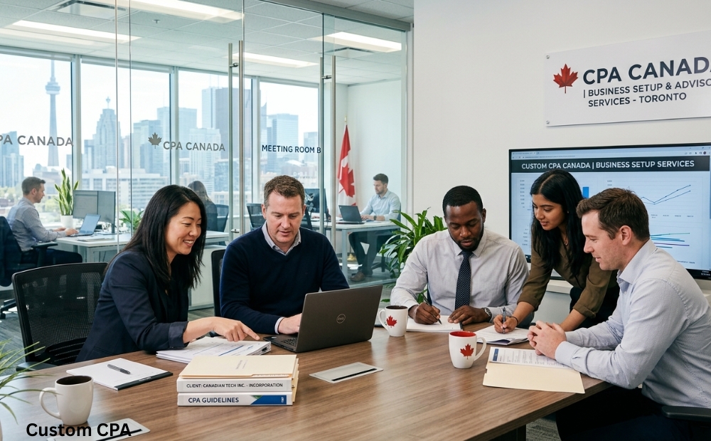 Custom CPA canada , business set up Services team working in the office, Canada