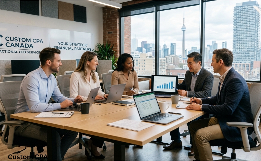 Custom CPA Canada, fractional CFO services team working in the office, CANADA