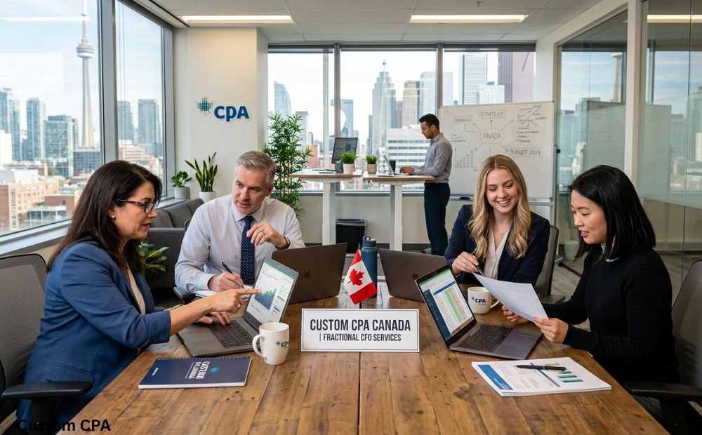 Custom CPA Canada, Fractional CFO Services team working in the office, Canada