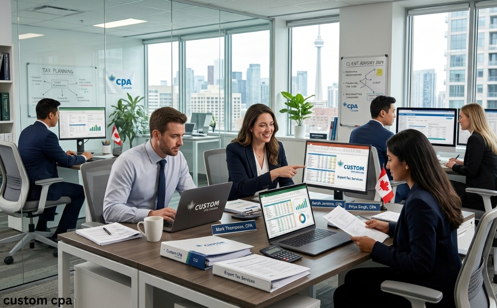 Custom CPA Canada, Expert Tax Services team working in the office, Canada
