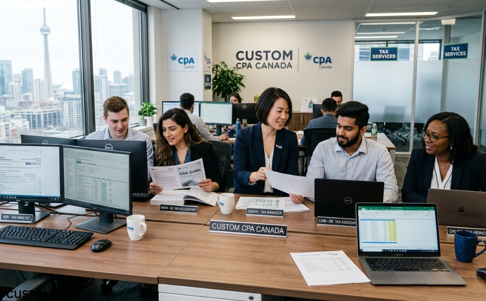 Custom CPA Canada, Tax Services team working in the office, Canada