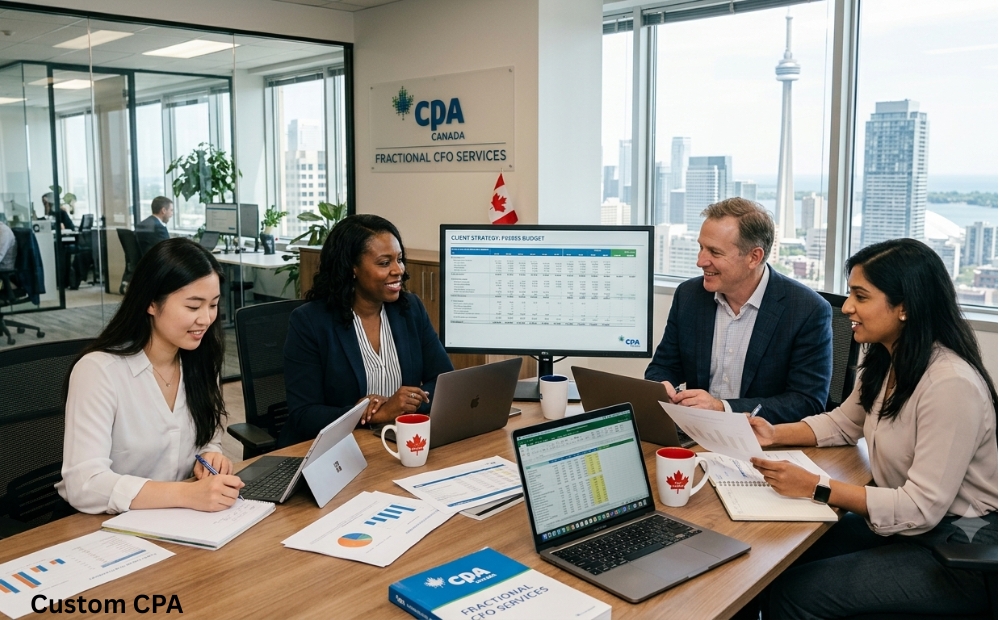 Custom CPA Canada, fractional CFO services team working in the office, CANADA