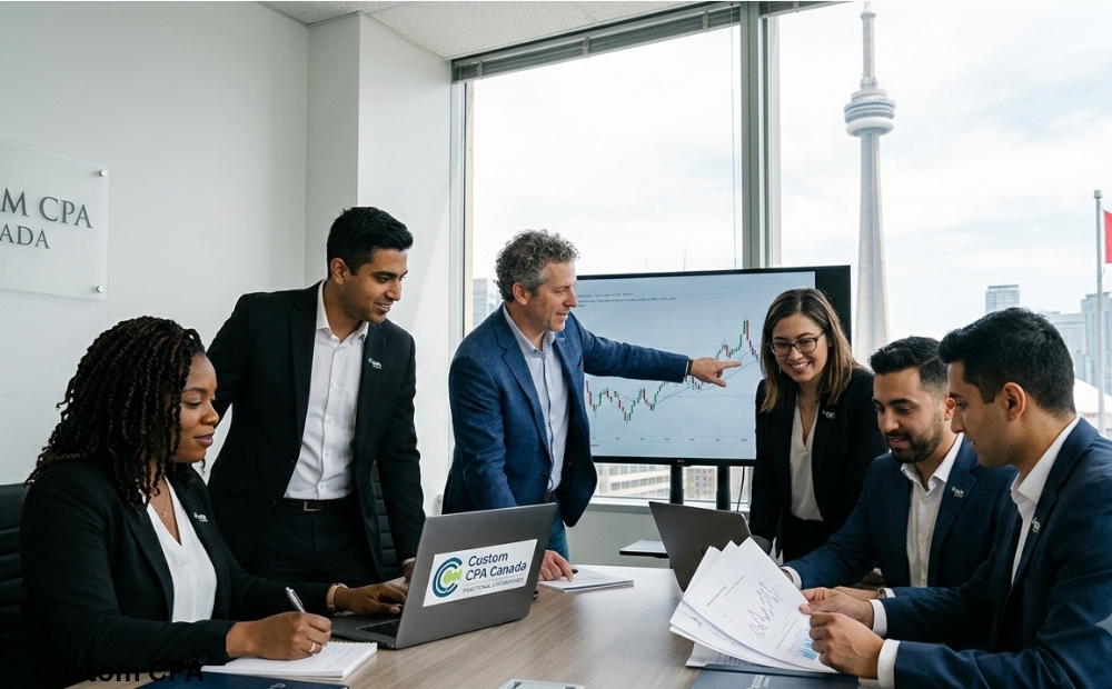 Custom CPA Canada, Expert fractional CFO services team working in the office, CANADA