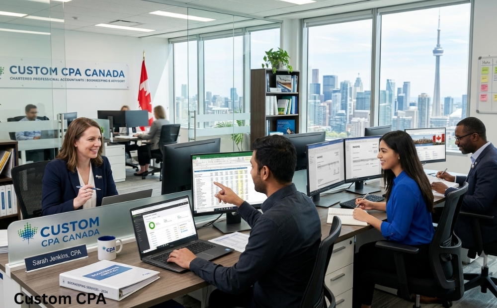 Custom CPA Canada, bookkeeping services team working in the office, Canada