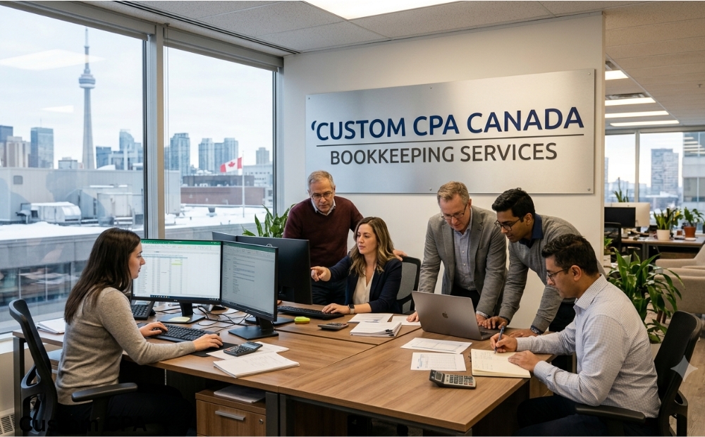 Custom CPA Canada, Bookkeeping Services team working in the office, Canada