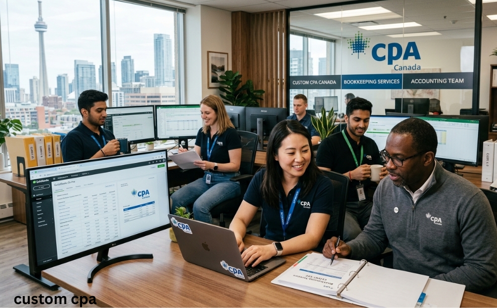 Custom CPA Canada, bookkeeping Services team working in the office, Canada