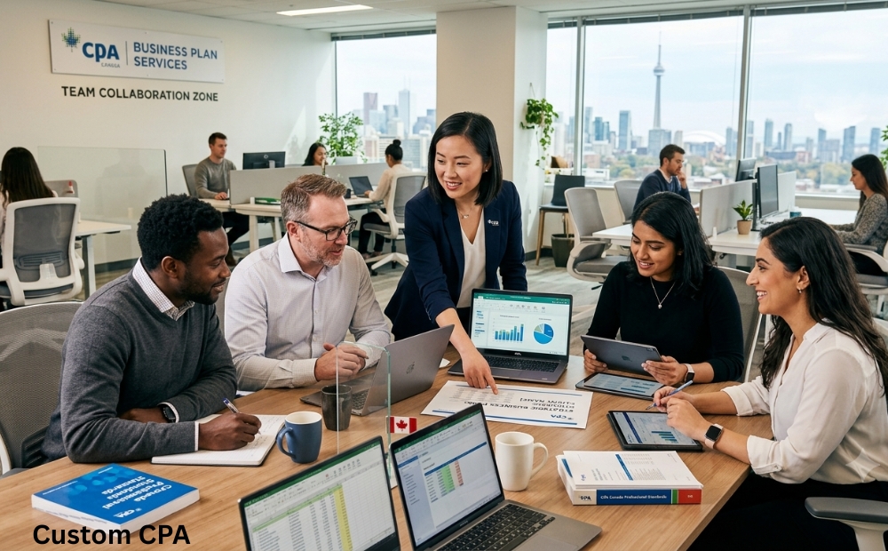 Custom CPA Canada, business plan Services team working in the office, Canada