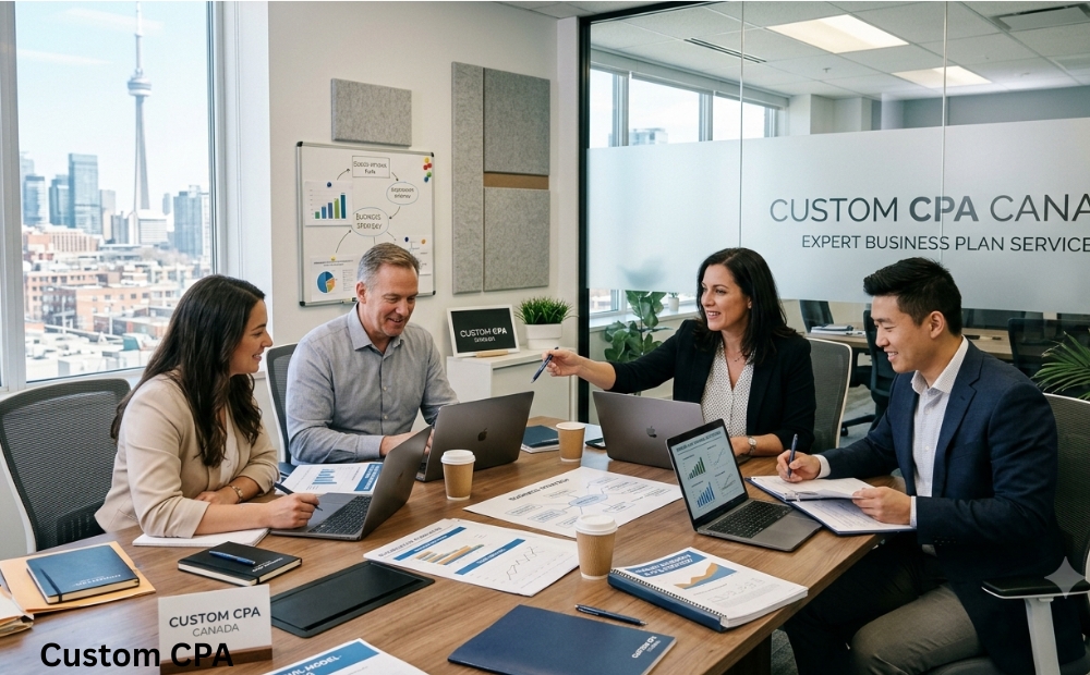 Custom CPA Canada, expert business plan Services team working in the office, Canada