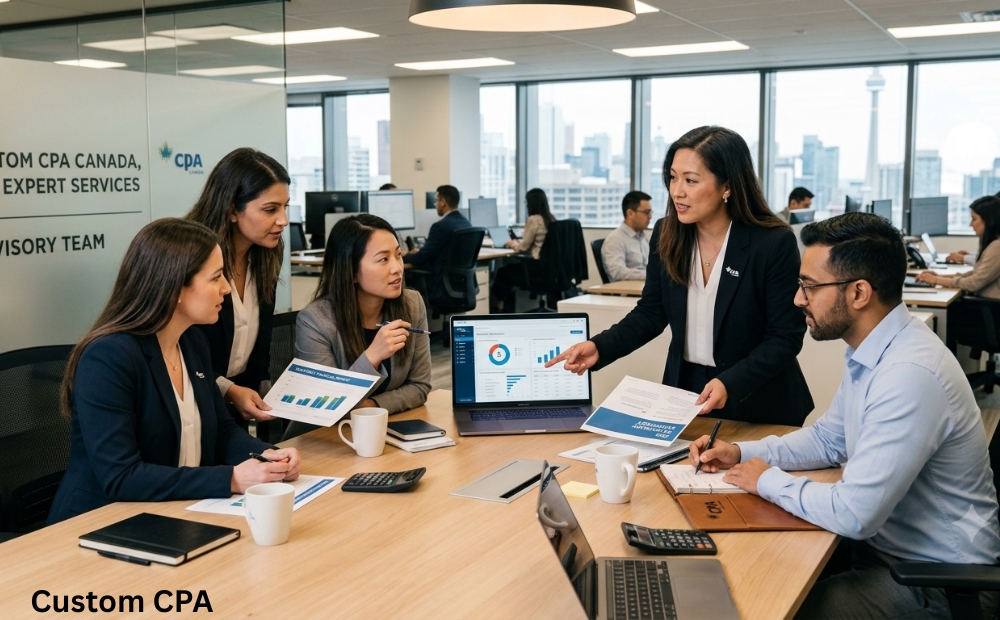 Custom CPA Canada, CFO expert services team working in the office, Canada