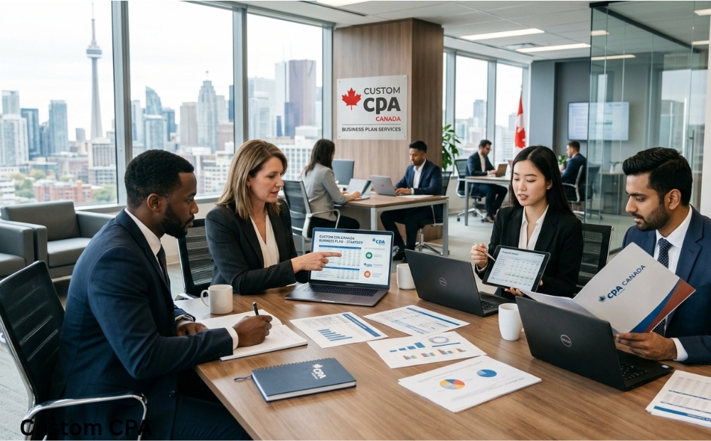 Custom CPA Canada, business plan services team working in the office, Canada