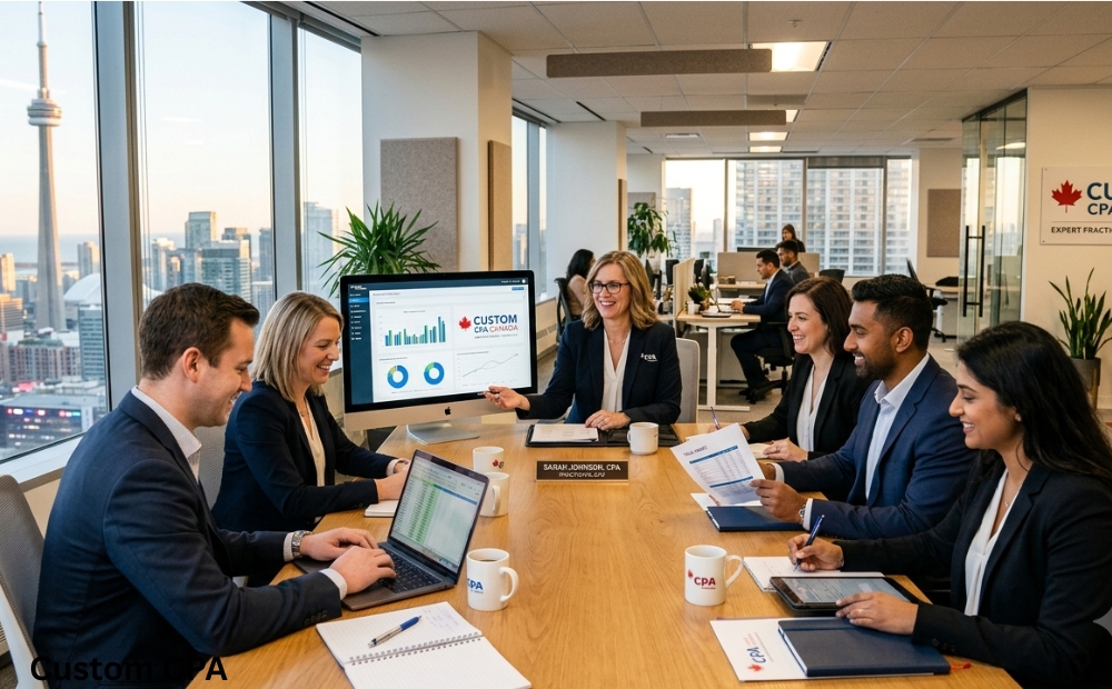 Custom CPA Canada, expert fractional cfo Services team working in the office, Canada