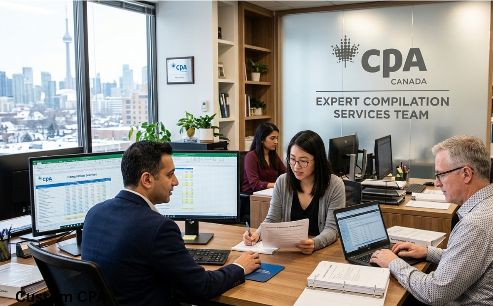 Custom CPA Canada, EXPERT Compilation services team working in the office, Canada