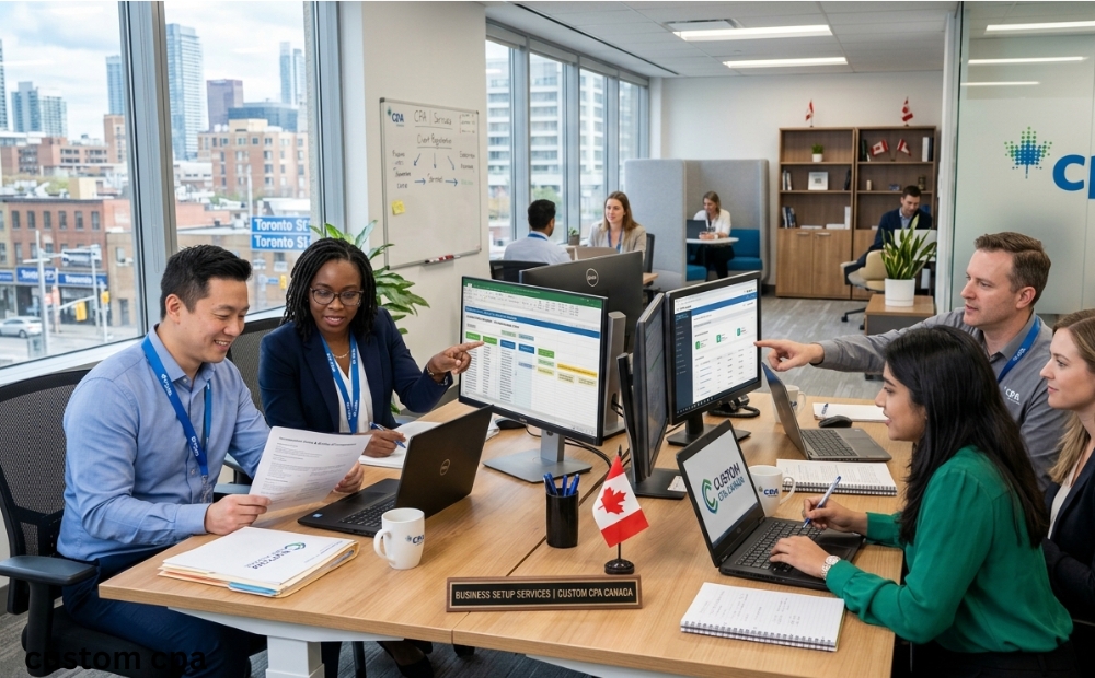 Custom CPA Canada, business setup Services team working in the office, Canada