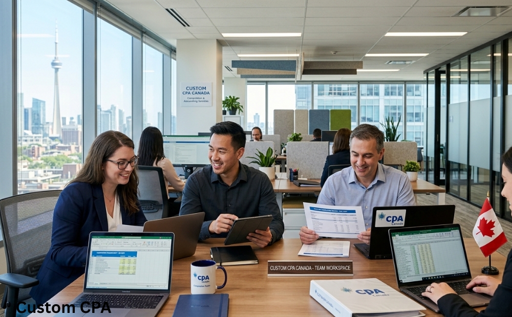 Custom CPA Canada, Compilation services team working in the office, Canada