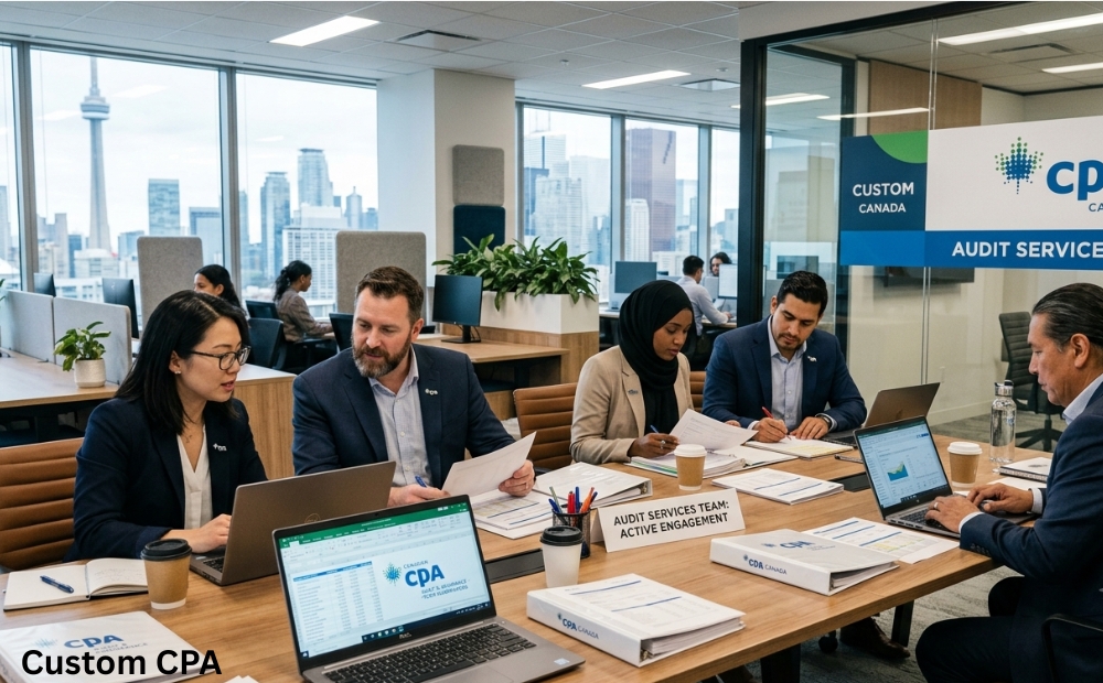 Custom CPA Canada, audit Services team working in the office, Canada