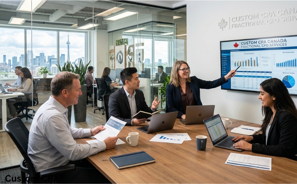 Custom CPA Canada, fractional CFO Services team working in the office, Canada
