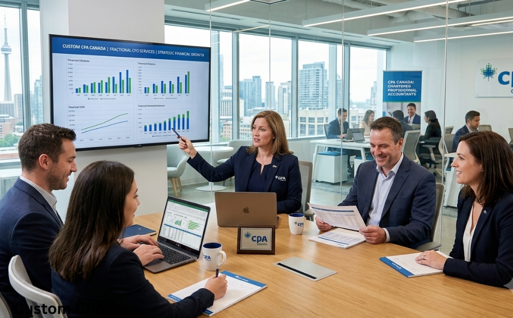 Custom CPA Canada, fractional cfo Services team working in the office, Canada