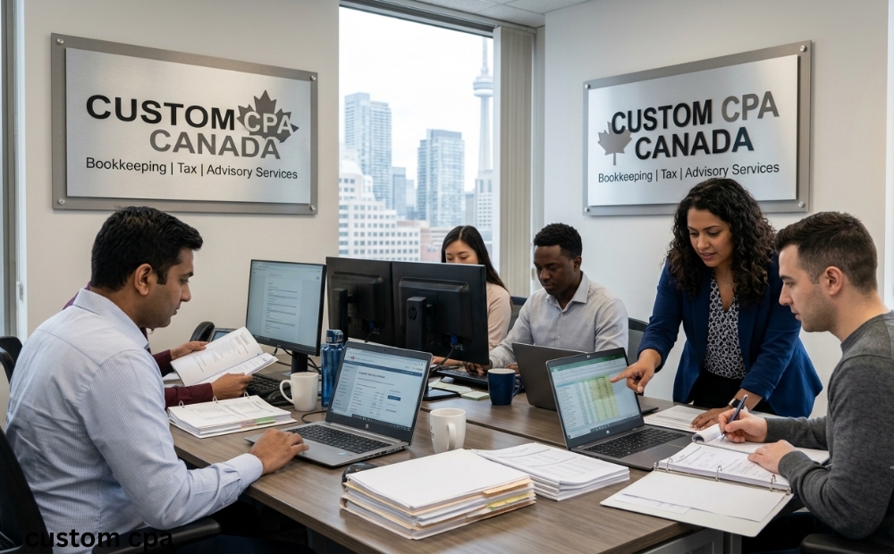 Custom CPA Canada, bookkeeping Services team working in the office, Canada