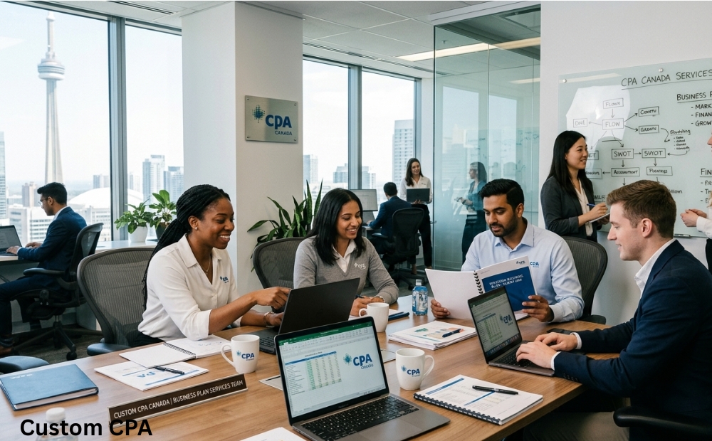 Custom CPA Canada, business plan services team working in the office, Canada