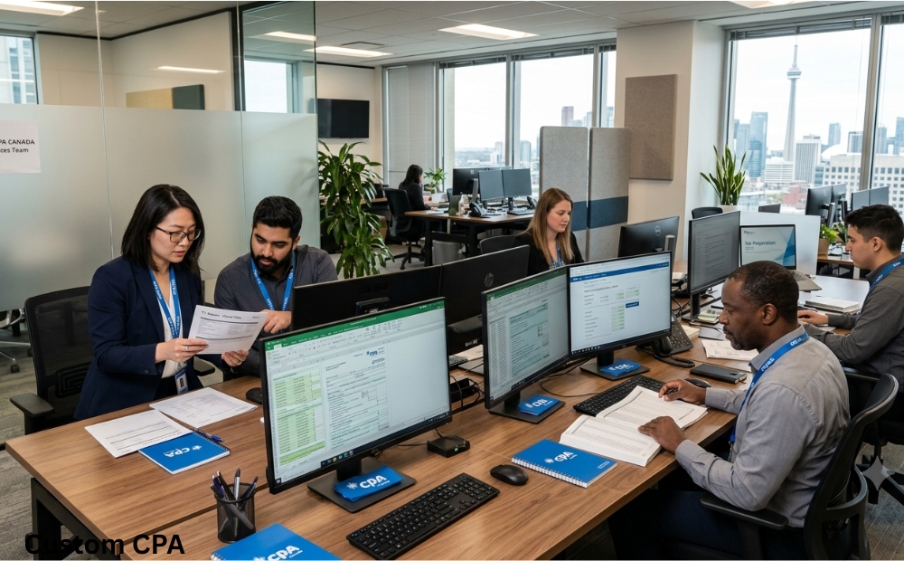 Custom CPA Canada, Tax Services team working in the office, Canada