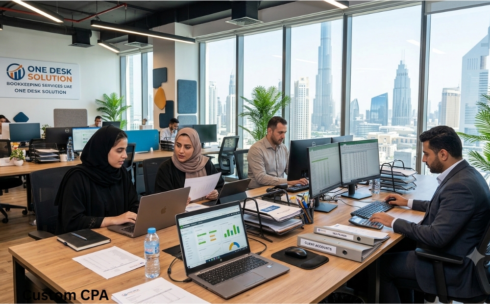 One Desk Solution, bookkeeping services team working in the office, UAE