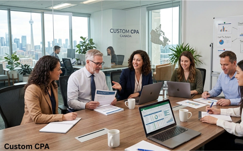 Custom CPA Canada, fractional CFO services team working in the office, Canada