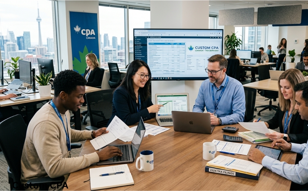 Custom CPA Canada, Tax Services team working in the office, Canada