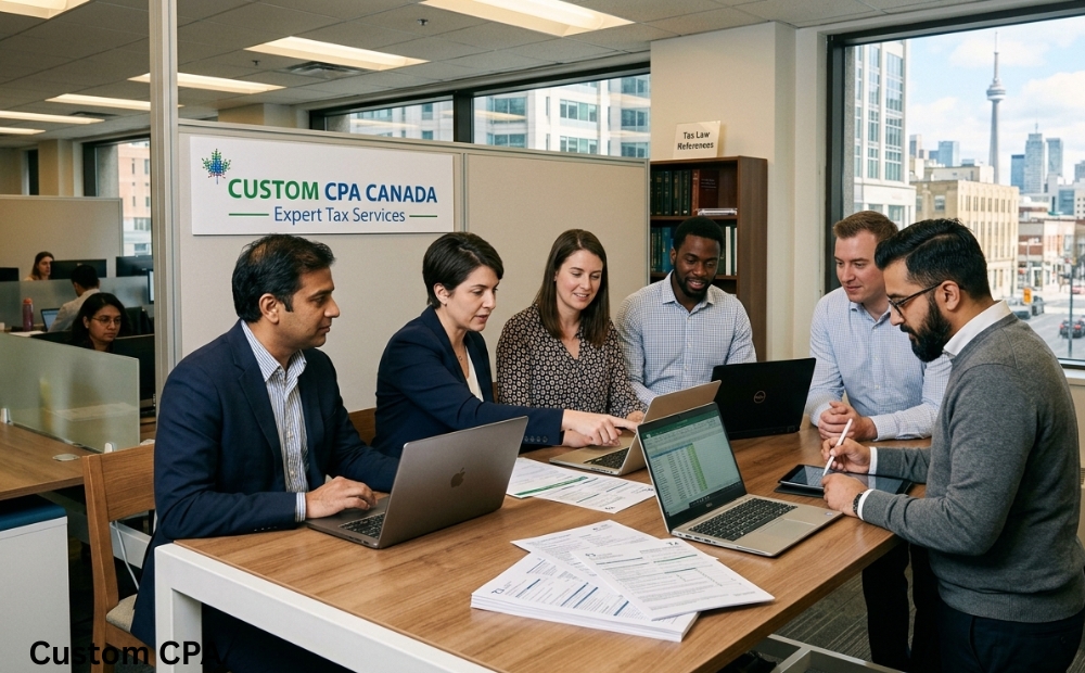 Custom CPA Canada, expert Tax Services services team working in the office, Canada