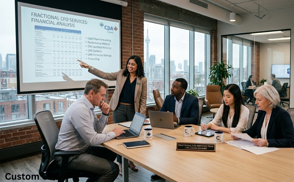 Custom CPA Canada, fractional CFO services team working in the office, Canada