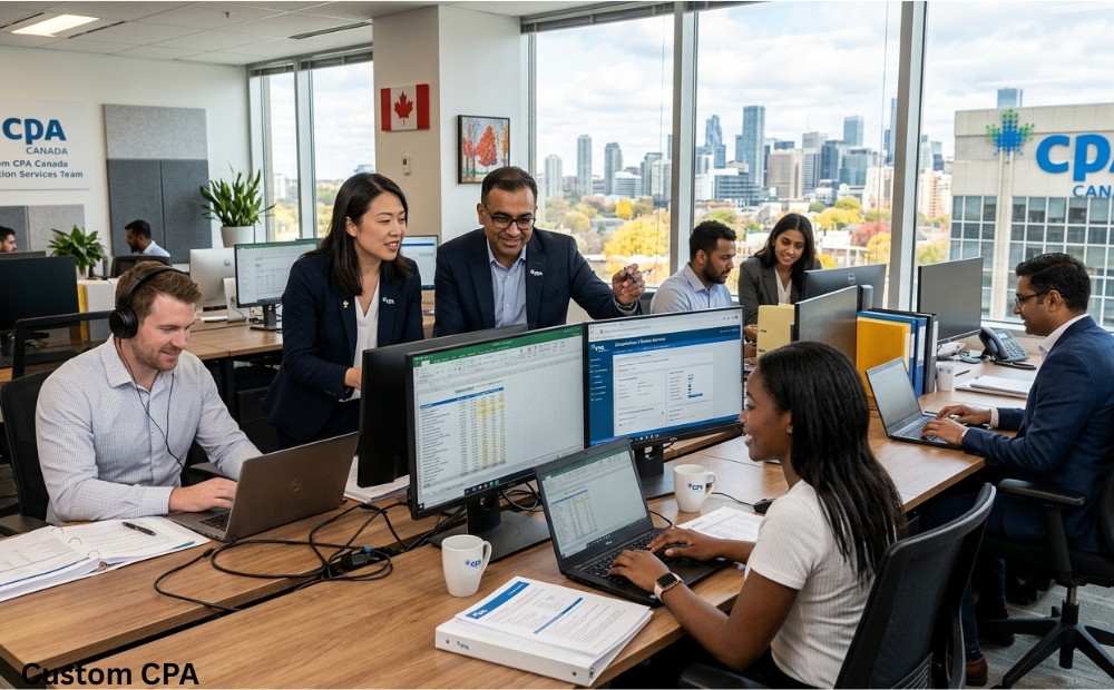 Custom CPA Canada, compilation services team working in the office, Canada
