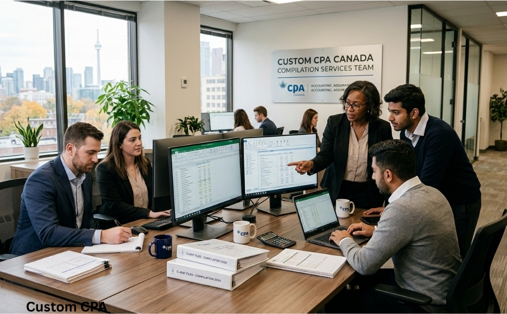 Custom CPA Canada, compilation services team working in the office, Canada